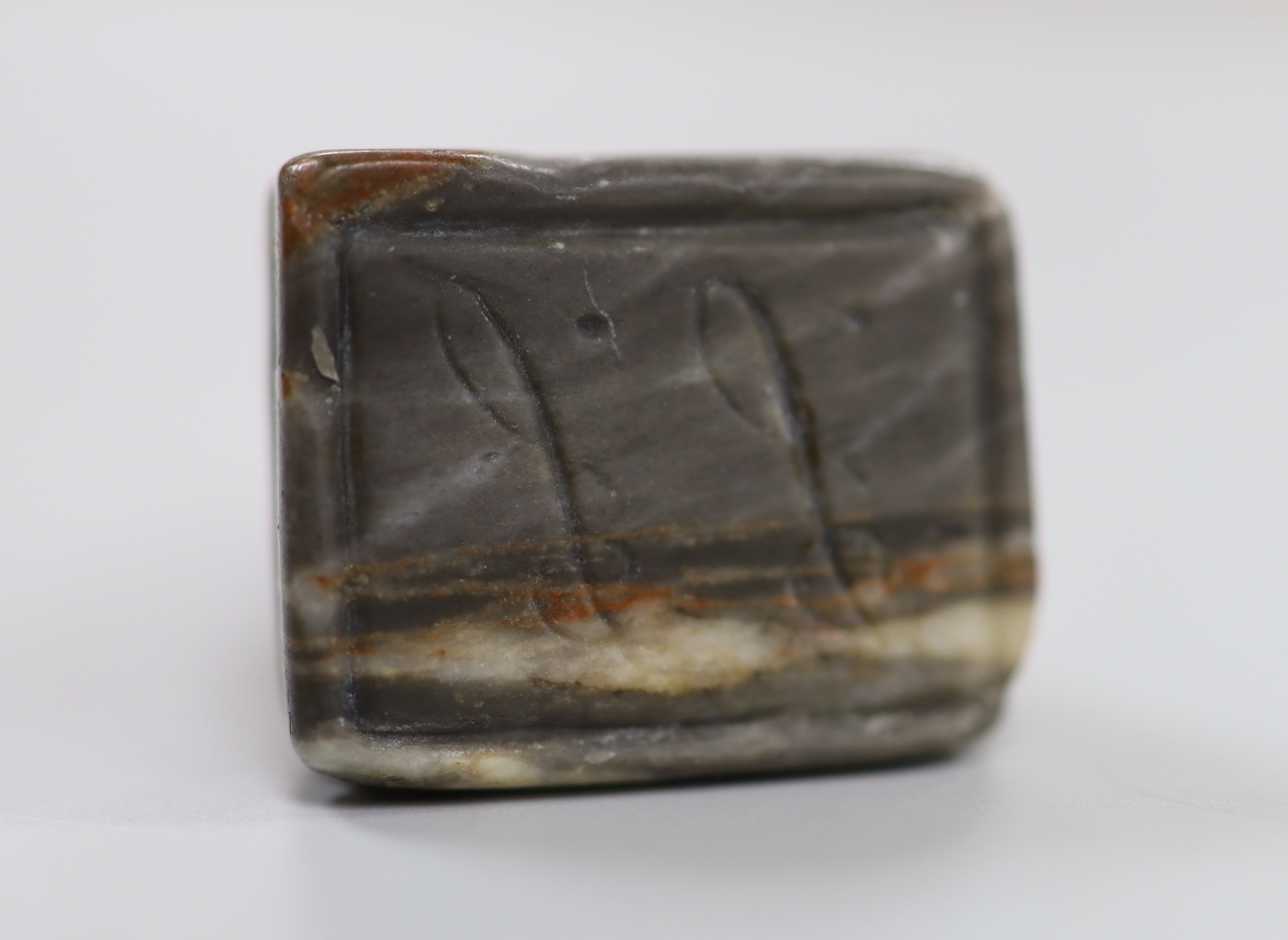 A antique agate seal, carved with the initials J.J.?, 33mm.